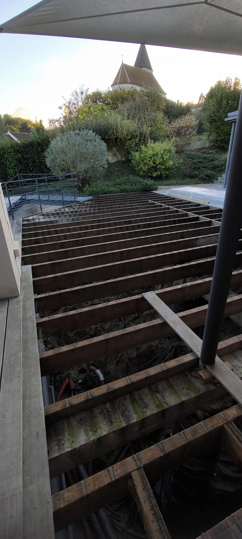 La terrasse ouverte, structure apparente (Agrandissement sous terrasse, Villiers-Adam)