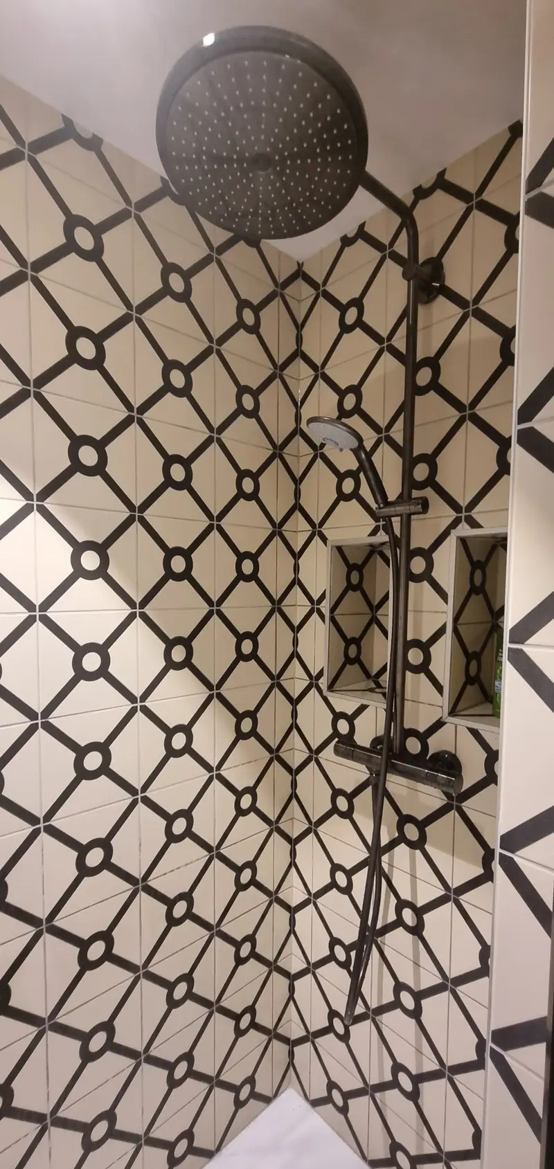 La colonne de douche noire (Salle d’eau, Paris, rue Vanneau)